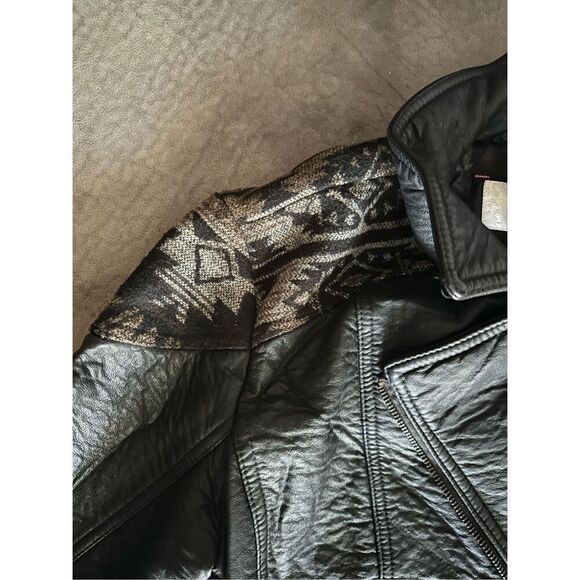 Xhiliration Faux Leather Jacket with patterns on shoulders. - Picture 2 of 5